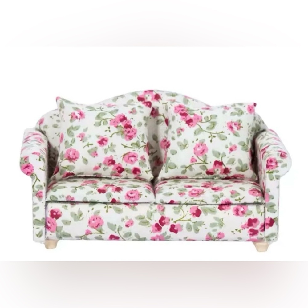 Dollhouse Floral Pattern Mini Sofa Couch w Pillows 1:12 Dollhouse Furniture. NEW - Picture 4 of 4